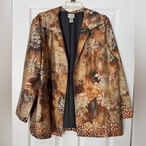 Chicos Silk Blend Open Front Jacket Blazer  Woman’s Size 3 Floral Animal Print